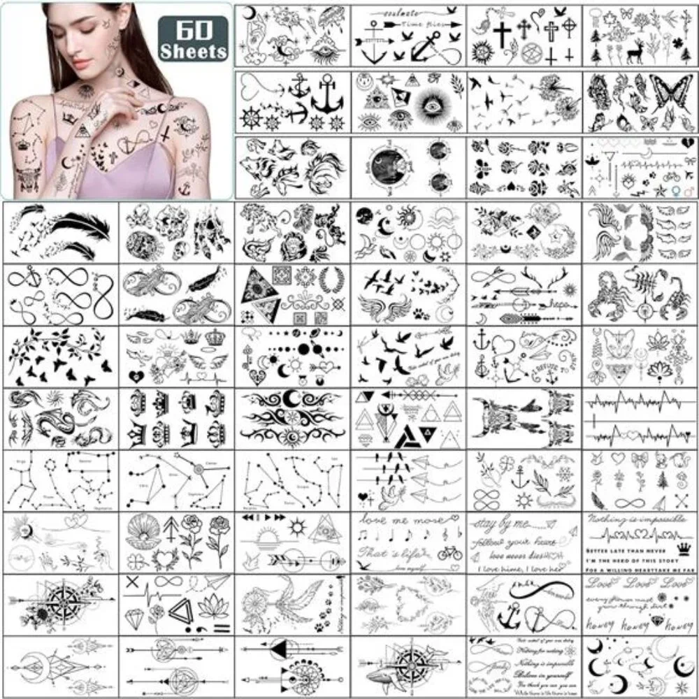 60 Sheets Small Temporary Tattoos, Fake Tattoos for Adults and kids, Celestial